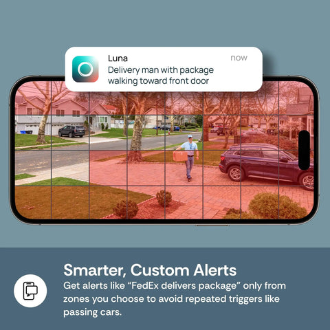 Smartphone screen showing 3MP 2K Window Camera With Color Night Vision AI Motion Alerts And Easy Stick On Glass Angled Mount for security