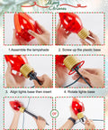Instructional image showing how to assemble Two Pack Jumbo C9 Christmas Pathway Lights For Outdoor Decor with stakes and hooks.