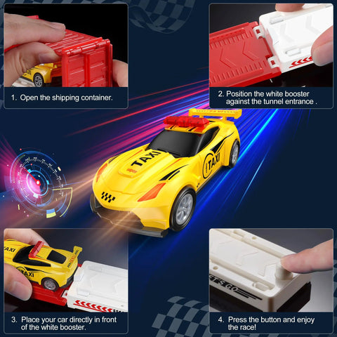 Steps to use Six Pack Pull Back Race Cars Set With Friction Powered Launching Cars Portable Transforming Track Mini Die Cast Toys