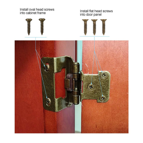 First Class Antique Brass Cabinet Hinges For Your Kitchen Renovation Project, detailed screw installation in cabinet frame.
