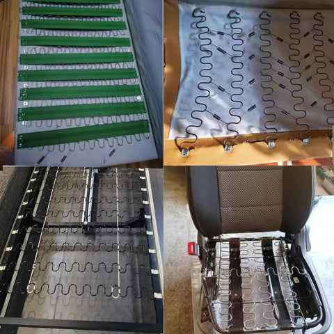 Heavy Duty Eight Gauge Eighteen Inch Upholstery Springs And Seat Hardware Kit For Recliner Couch Sofa Repair showing springs and clips.