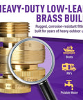 Easy Connect Low Lead Locking Garden Hose Quick Connect Fittings Three Quarter Inch GHT Solid Brass Leak Proof Up To 200 PSI