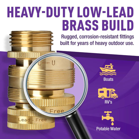 Close-up of Easy Connect Low Lead Locking Garden Hose Quick Connect Fittings 3/4 Inch GHT Solid Brass Leak Proof Up To 200 PSI