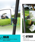 Universal Golf Cart Side Mirrors No Drilling Needed, 180 Degree Folding Rear View, showing stability and obstacle avoidance.