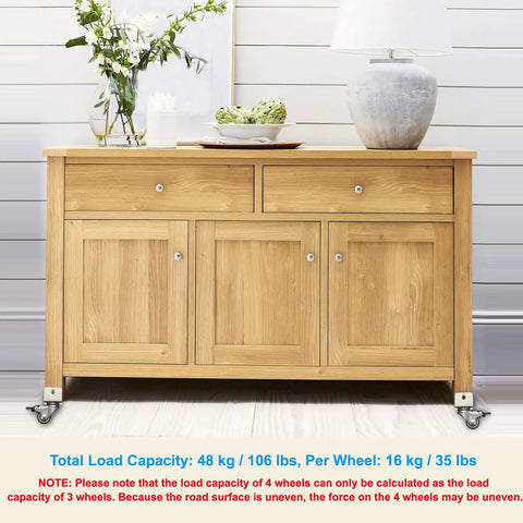 No Fuss Heavy Duty Swivel Caster Wheels With 5 7 Inch U Brackets And Solid Locking Brake For Easy Furniture Table Cabinet Swaps Roll Like Butter In Just A Snap Four Pack Featuring One Point Two Five Inch Wheels under a wooden cabinet with flowers.