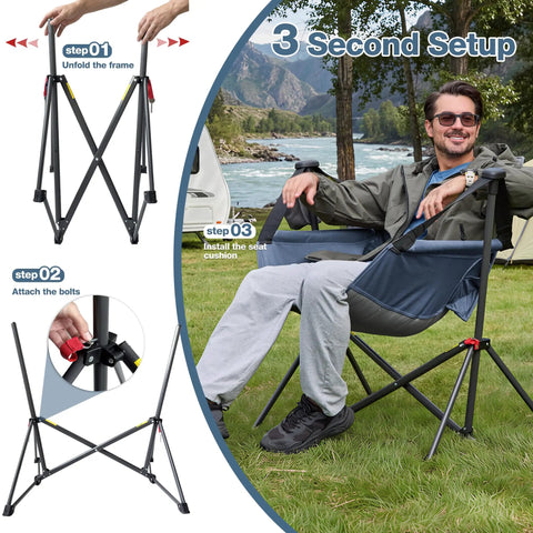 Hammock Camping Chair With Adjustable Backrest And Pillow Cup Holder setup instructions, portable folding rocker outdoors