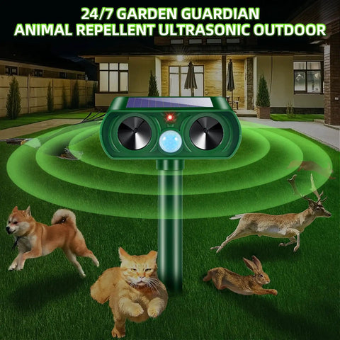 4 Pack Upgraded Sonic Ultrasonic Deer Repellent Devices With Solar Power Waterproof Outdoor Motion Sensor Deterrent For Cats Squirrels Rabbits Raccoons Skunks In Your Yard, solar outdoor stake