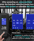 Smart Level 2 EV Charger Portable 40 Amp 9.6kW With NEMA 14-50 Plug display showing adjustable current and timing settings.