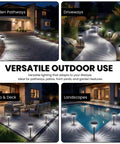 Eight Pack Solar Walkway Lights With Patterned Glass And Metal Finish, 15 Lumen Outdoor Landscape Lighting illuminating pathways