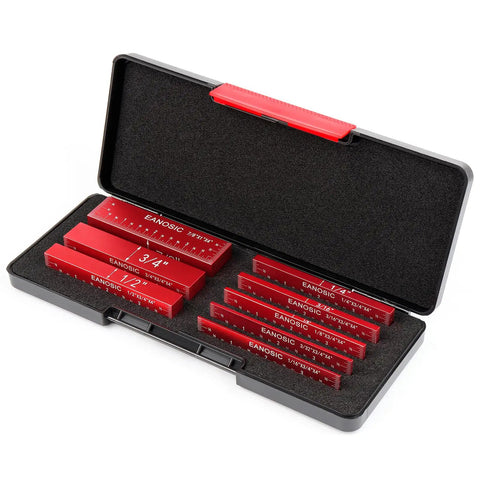 Setup Blocks Height Gauge Set, Eight Piece Aluminum Setup Bars for Router and Table Saw Accessories in black case