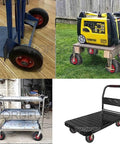 Heavy Duty Replacement Rubber Casters Two Pack Featuring Inflatable Tubeless Tires For Shock Absorbing Swivel Action and Built Like A Tank on utility carts and generator stand.