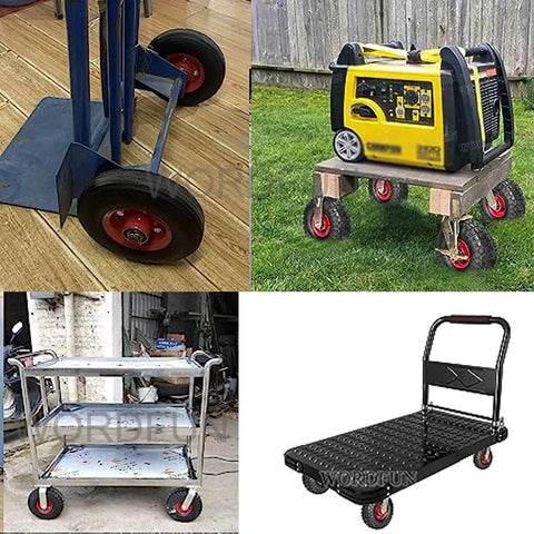 Heavy Duty Replacement Rubber Casters Two Pack Featuring Inflatable Tubeless Tires For Shock Absorbing Swivel Action and Built Like A Tank on utility carts and generator stand.