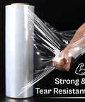 Heavy Duty Clear Cast Stretch Wrap 80 Gauge 19.7 X 6000 Ft Roll pulled and stretched for packing and shipping use.