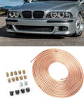25ft Copper Plated Brake Line Tubing 3 16 Inch OD With Fittings For Cars And Trucks, next to car front view, gold finish