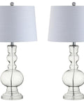 Clear Glass Table Lamp Set of 2 for Living Room and Bedroom Decor with white shades, 28.5-inch tall, sleek modern design