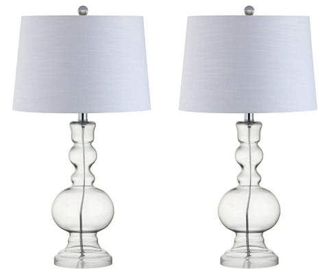 Clear Glass Table Lamp Set of 2 for Living Room and Bedroom Decor with white shades, 28.5-inch tall, sleek modern design