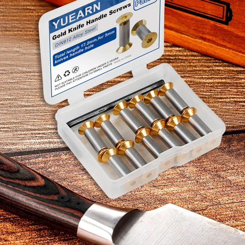 12 Pieces Knife Handle Screws And 24 Flat Head Bolts Gold Hex Fasteners For Knife Blade Fixing, Includes Small Wrench