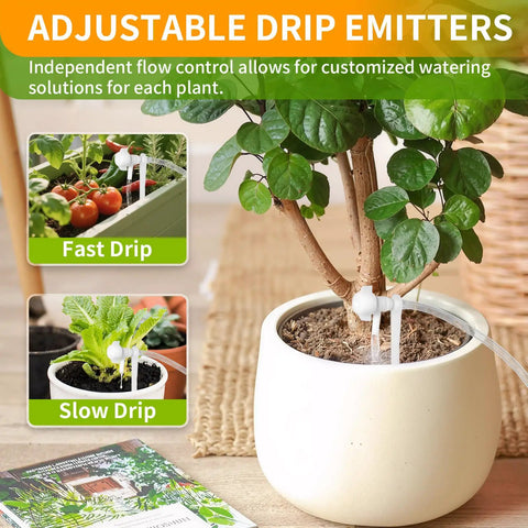 Adjustable drip emitters for Set It And Forget It No Fuss Automatic Plant Watering System With Self Drip Irrigation Kit