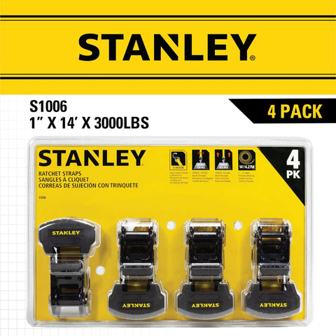 Heavy Duty 1 Inch By 14 Foot Ratchet Tie Down Straps With 3,000 Pound Break Strength And 1,000 Pound Safe Working Load, 4 pack