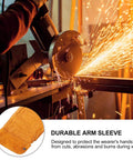 Pro Level Heavy Duty Cowhide Leather Arm Sleeves Heat Resistant Double Layer Welding Oversleeves in action during metalwork.
