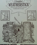 Illustration of Canadian Weather Stick for home or cabin with nail hole mount, showing good and bad weather signals in use