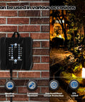 100W Outdoor Low Voltage Transformer With Dusk To Dawn Sensor And Timer For LED Landscape Lighting installed on a brick wall with lit pathway lights
