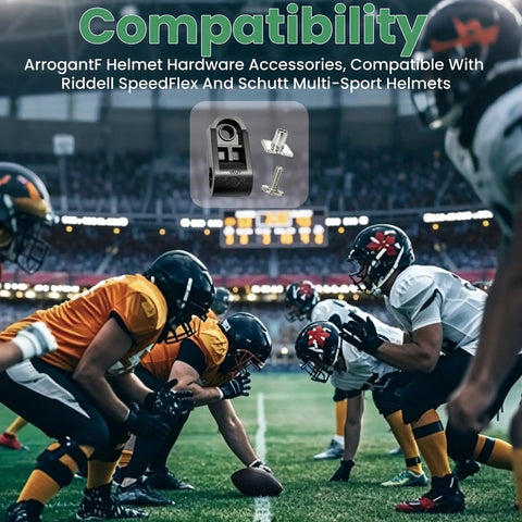 Football players lined up with visible All In One Football Facemask Repair Kit With Clips And Hardware Quick Fix For Wire Masks image