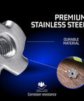Stainless Steel T Nuts Quarter Twenty Inch 25 Pack Anti Corrosion Threaded Inserts Four Prong Tee Nut close-up.