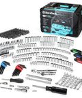 Beefy 497 Piece Mechanics Tool Set With SAE And Metric Sockets 90 Tooth Ratchet And Wrench Set In A Sturdy 3 Drawer Tool Box