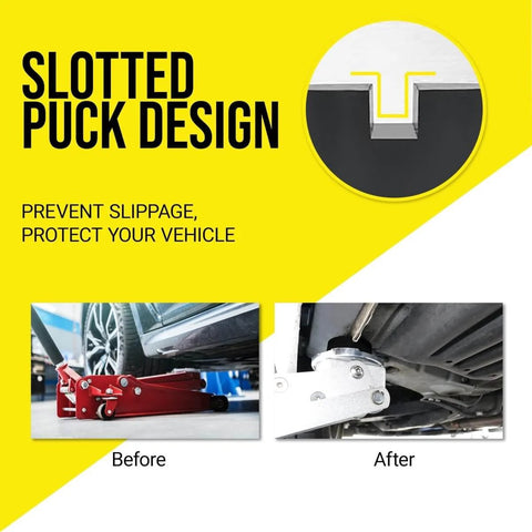 Slotted Rubber Jack Pads For Pro Grade Lifts, Pinch Weld And Frame Rail Protector, Before and After Installation Example