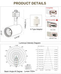 Diagram of Triple Pack 11W Smart WiFi LED Track Lighting Heads With RGBCW Color Changing, H Type Adaptor, 750 Lumens, 45° beam angle