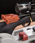 Rapid Deluxe Bore Guide Kit with four muzzle guides on rifle for easy gun cleaning, precise cleaning rod alignment