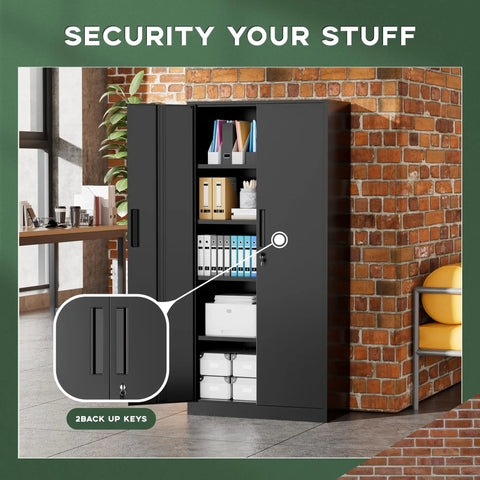 72 Inch Tall Locking Metal Garage Storage Cabinet With Doors And Four Shelves Built Tough Black Tool Steel Cabinet in room