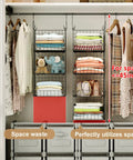 4 Tier Closet Hanging Organizer With 5 S Hooks Freestanding Wire Bins And Shelves Great For Clothes Shoes Handbags Clutches And Accessories A Real Game Changer For Your Closet Easy Wall Mount Or Flat Surface Setup organizing clothes in a closet