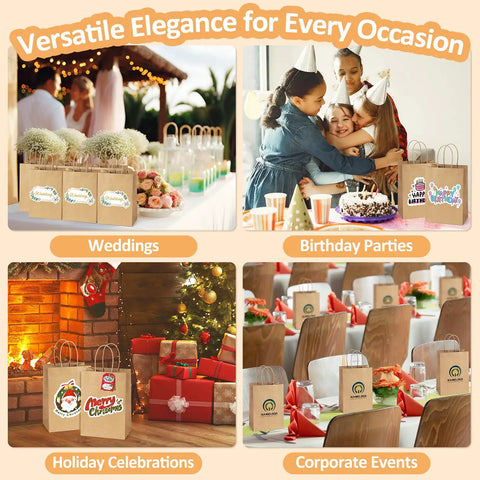 Kraft Paper Gift Bags With Handles 8x4.25x10.5 Inches Bulk Pack Of 100 Brown Recycled Bags for weddings, parties, holidays, and events