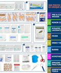 Front view of 368-piece Amazon first aid kit in a waterproof compact hard case with bandages and supplies.