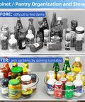 Before and after using 4 Pack Lazy Susan Turntable Organizer Rotating Spice Rack And Cabinet Storage for Pantry.