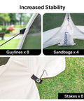 Stability accessories for Pop Up Screen House Gazebo Igloo Canopy With Mosquito Netting Sides Instant UV Resistant Sun Shelter For Backyard Hangout Garden Patio Beige 6 By 6 Feet Lightweight Portable Easy Set Up No Tools Needed, including guylines, sandbags, and stakes.