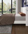 Game-Changing Queen Bed Frame With Dope White Velvet Wingback Headboard And Upholstered Platform Design featuring a side view showcasing the elegant structure.