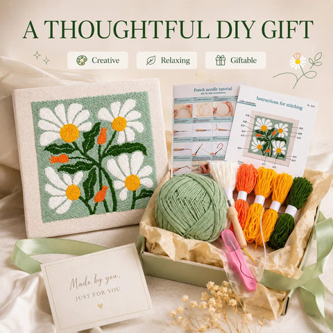 Beginner Punch Needle Kit With 9.8 Inch Frame, All In One Yarn Craft Set For Adults, includes green yarn, tools, and instructions