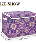 Totally Solid Collapsible Storage Bins With Lids And Heavy Duty Handles For Bedroom Closet Organization, purple patterned fabric, 16.5in wide