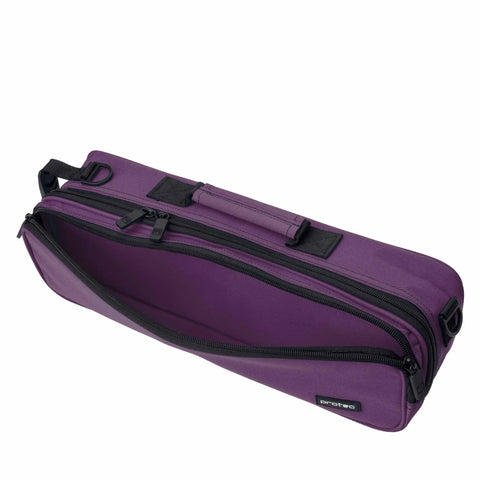 Rugged Slick Flute Case Cover For Large Molded Instruments Built Different With Heavy Duty 600D Nylon Purple Exterior and interior storage pocket.