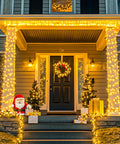 House entrance decorated with 1000 LED Warm White Christmas String Lights With Remote, Epic 272 Feet Total Length, 8 Modes.