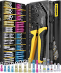 Pro Grade Crimping Tool Kit With Heat Shrink Connectors And Solder Seal Wire Connectors displayed open in case
