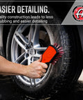 Hand using Premium Tire Brush For Car Detailing And Tire Cleaning With Soft Bristles Rubberized Head And Grippy Handle