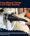 2.5 Inch Magnetic Dust Collection Fittings Kit Includes Quick Connect Connector installed on a woodworking machine, showing air-tight sealing.
