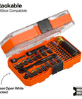 Open MODbox with assorted sockets and tools from the Pass-Through Impact Socket Set 33-Piece SAE And Metric.