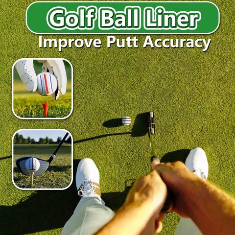 Golfer using Golf Ball Line Marker Kit With 3 Stencils And 3 Color Markers In Red Blue And Black Alignment Tool on green