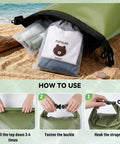 Rock Solid Waterproof Dry Bag Floating Backpack For Kayaking And Outdoor Adventures 10L with clothes on beach