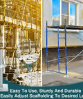Heavy Duty Adjustable Leveling Jacks With Base Plate For Baker Scaffold System, galvanized jacks shown on construction site.